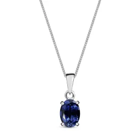 9ct White Gold Sapphire Four Claw Oval Pendant