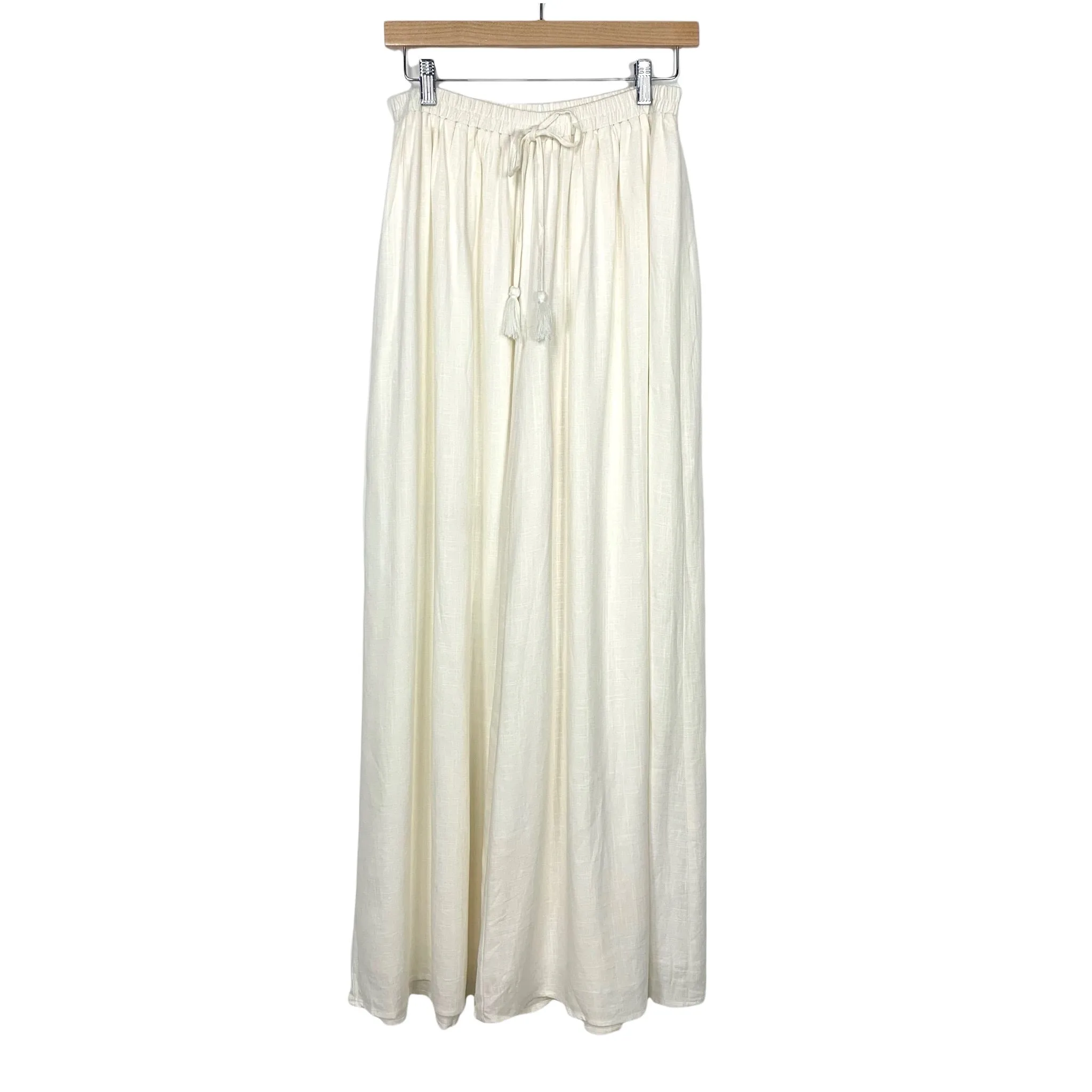 Aakaa White Wide Leg Faux Drawstring Pants NWT- Size S (Inseam 29”)