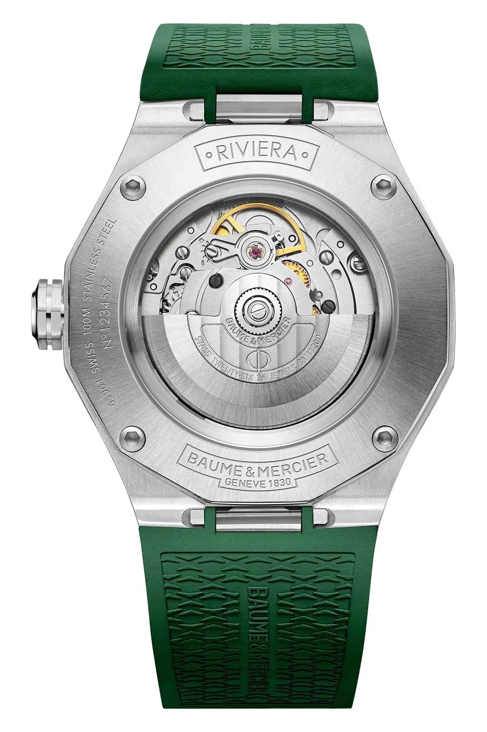 Baume & Mercier Riviera Automatic Stainless Steel Green Dial Green Rubber Strap Date Mens Watch M0A10618