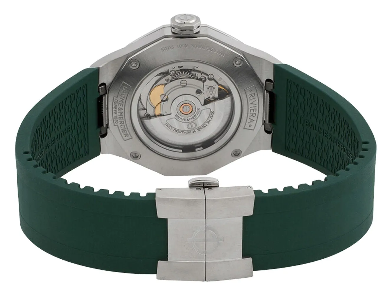 Baume & Mercier Riviera Automatic Stainless Steel Green Dial Green Rubber Strap Date Mens Watch M0A10618