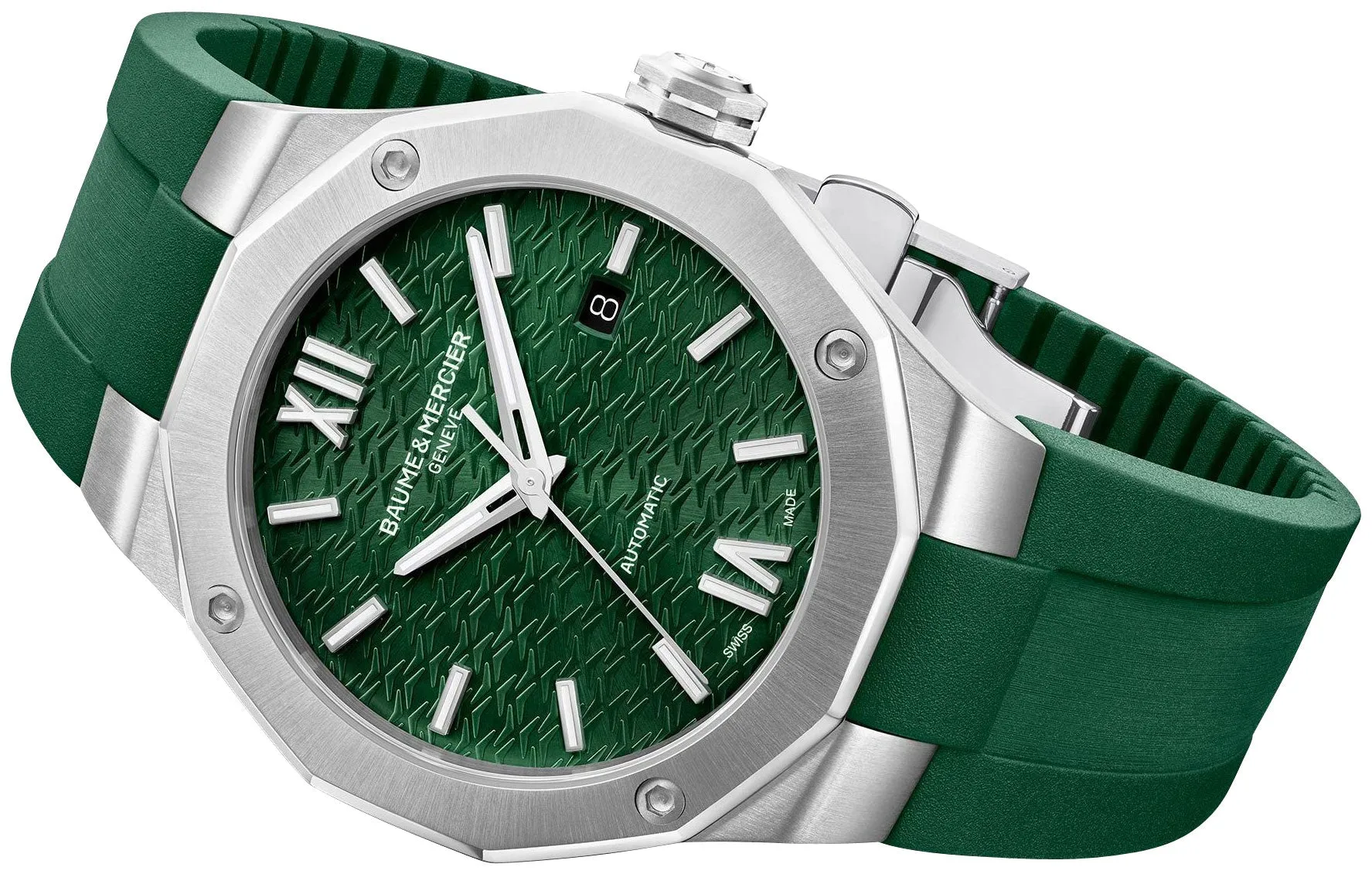 Baume & Mercier Riviera Automatic Stainless Steel Green Dial Green Rubber Strap Date Mens Watch M0A10618