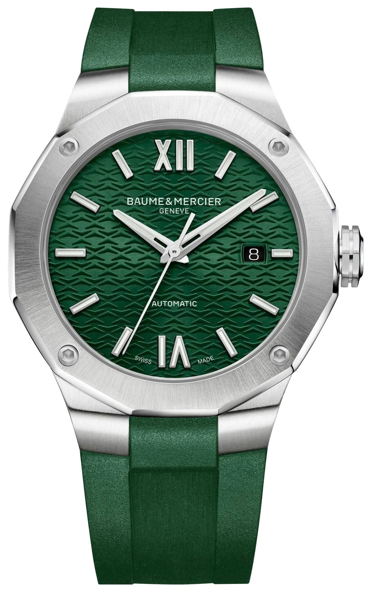 Baume & Mercier Riviera Automatic Stainless Steel Green Dial Green Rubber Strap Date Mens Watch M0A10618