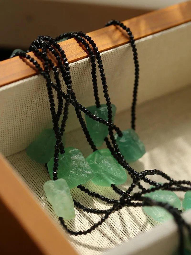 Black Spinel Green Fluorite Long Necklace