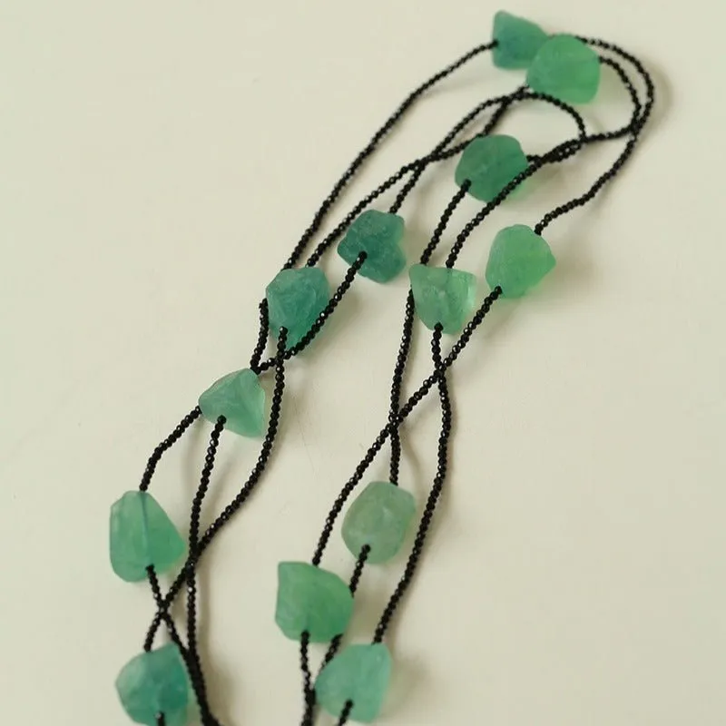 Black Spinel Green Fluorite Long Necklace