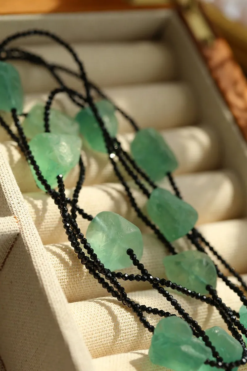 Black Spinel Green Fluorite Long Necklace