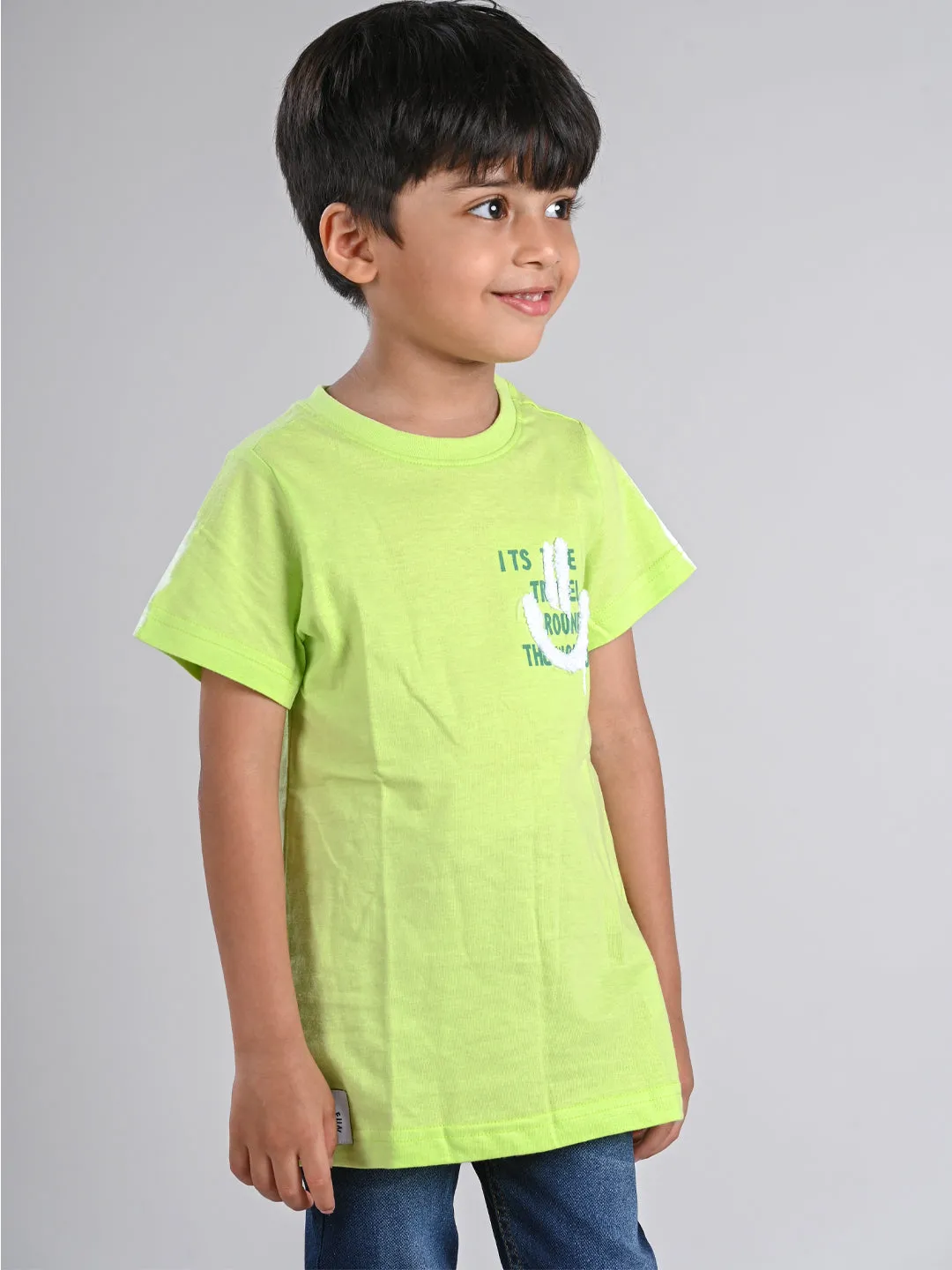 Boys Neon Green Printed T-shirt