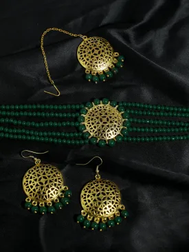 Dark Green Beaded Choker Necklace Set