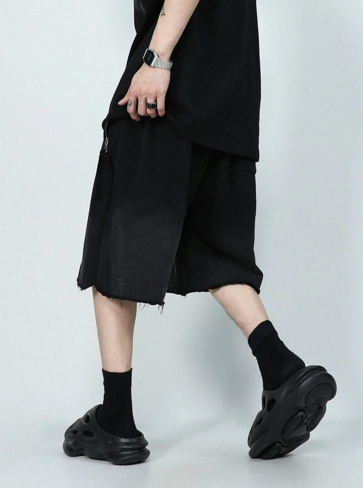 Drawstring Waist Raw Hem Longline Shorts