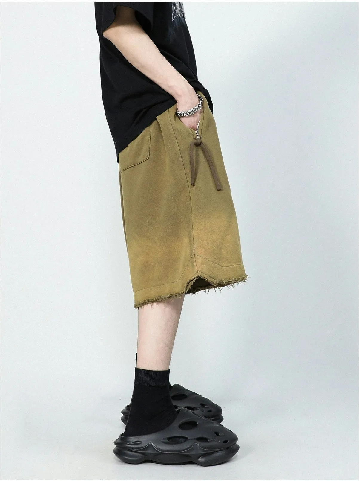 Drawstring Waist Raw Hem Longline Shorts