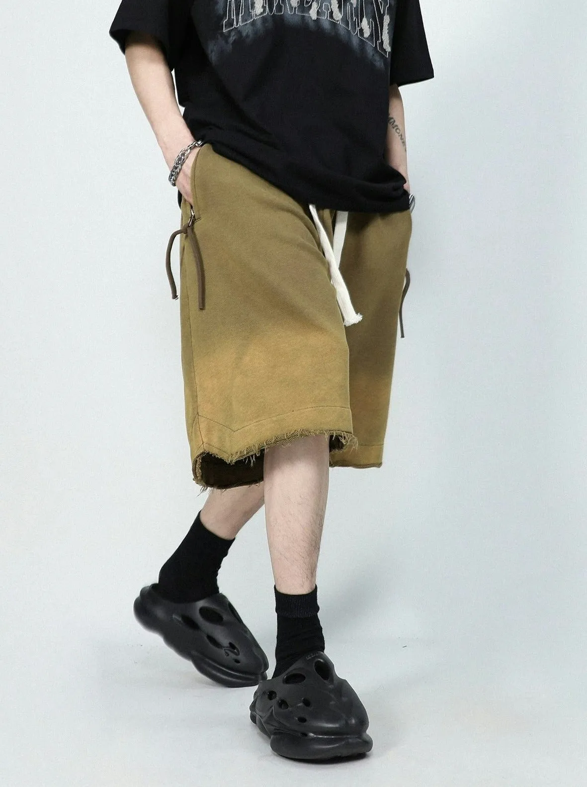 Drawstring Waist Raw Hem Longline Shorts