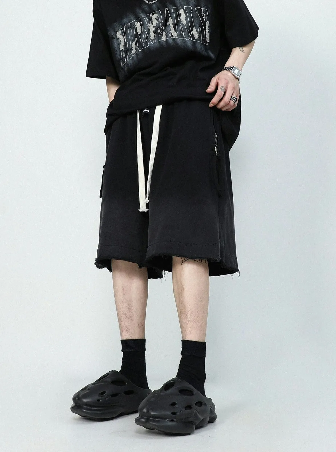 Drawstring Waist Raw Hem Longline Shorts