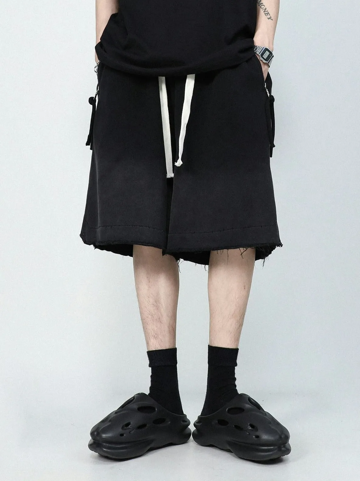 Drawstring Waist Raw Hem Longline Shorts