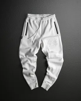 EMBOSSED FITTED JOGGERS-WHITE