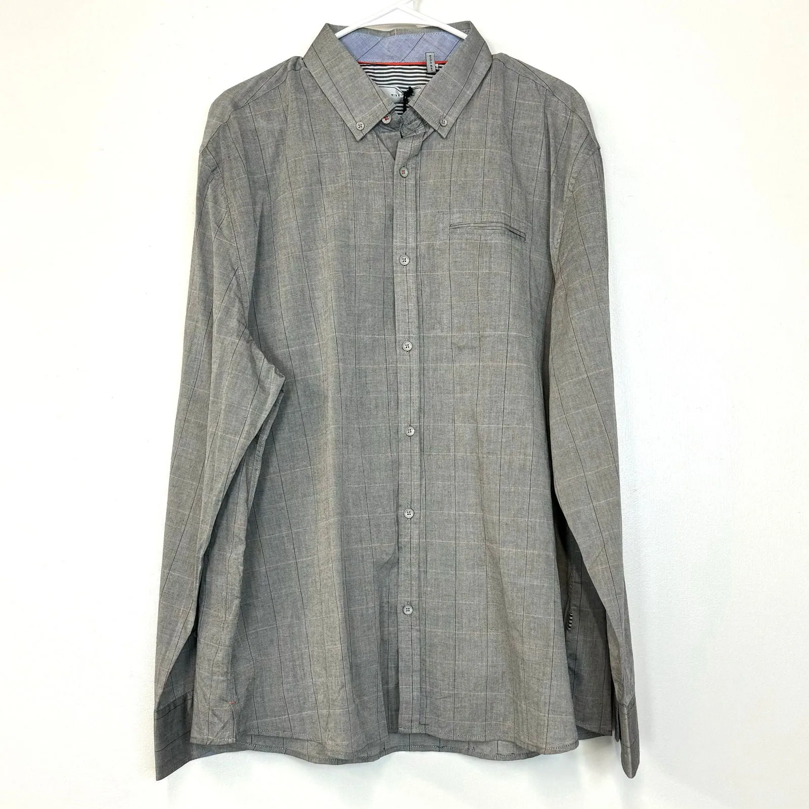 Five Four Mens Size 3XL ‘Sequoia’ Gray Box Check Button-Up Dress Shirt L/s NWT