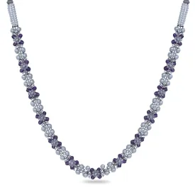 Floral Grace CZ Lavender Beads & Pearl Long Necklace