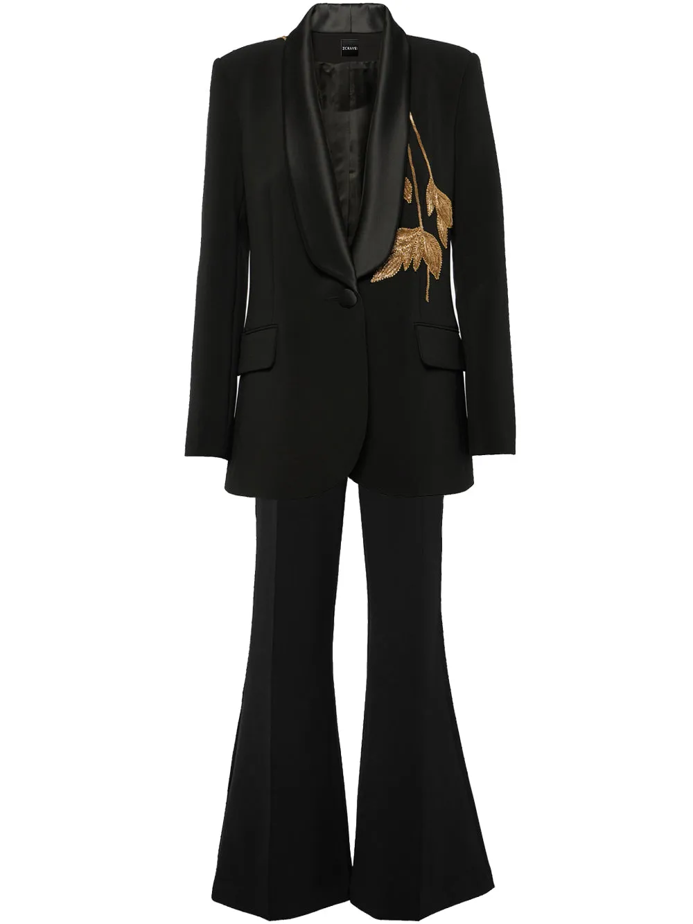 FOGELE Embellished Blazer & Flared Pants Set in Black