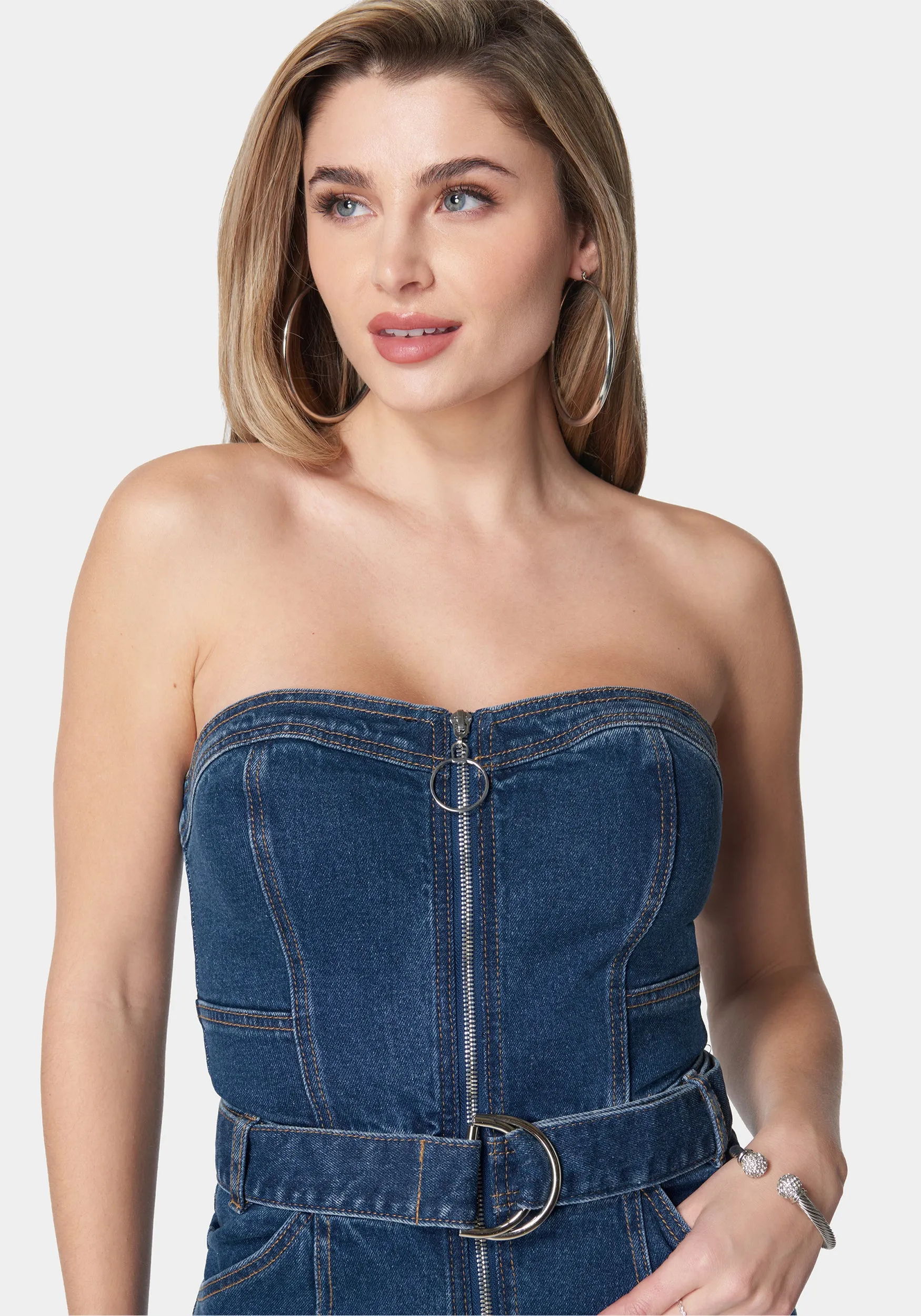 Front Zipper Wide Leg Denim Jumpsuit