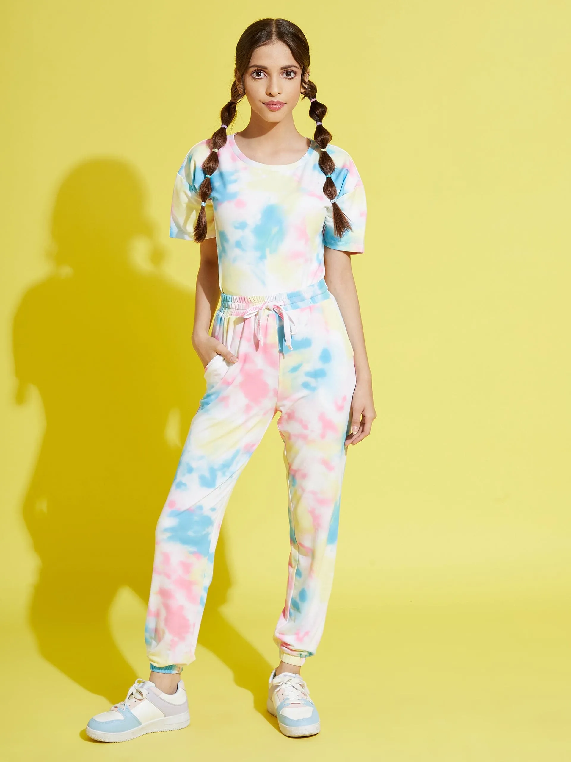 Girls White Tie-Dye Print Basic Knit Joggers - Lyush Kids