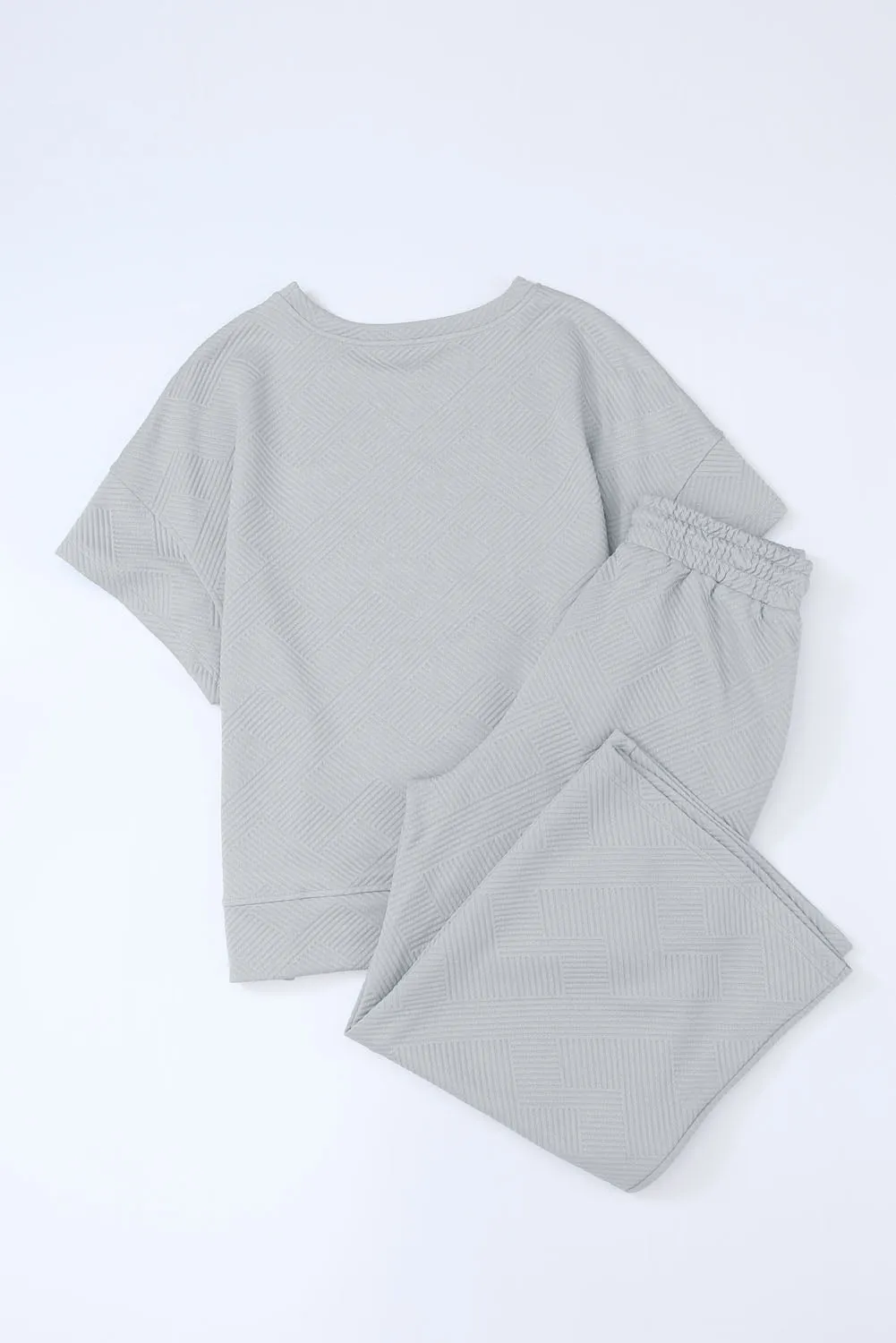 Gray Textured Loose Fit T Shirt & Drawstring Pants Set