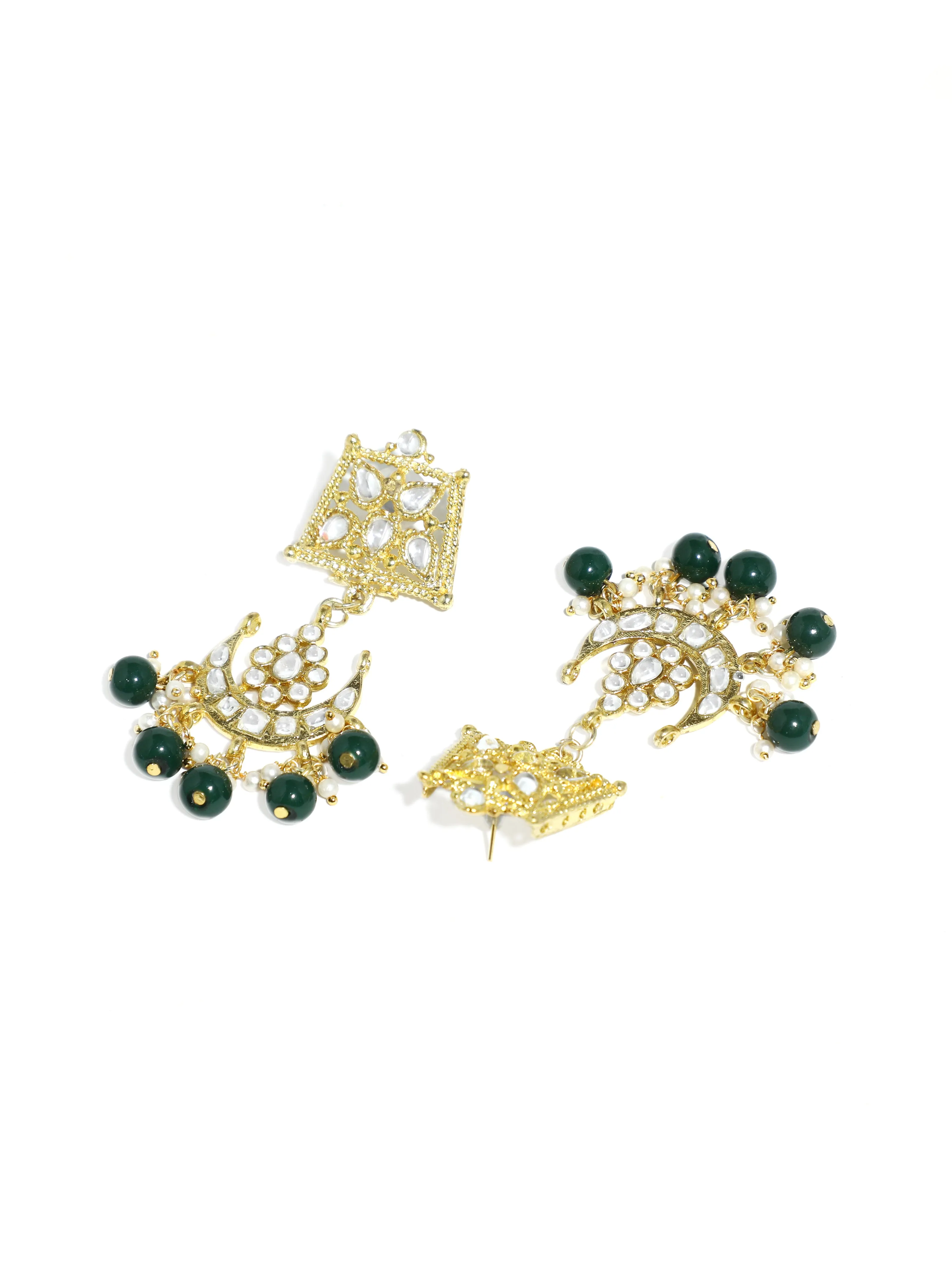 Green Gold-Plated Stone Studded Beaded Jewellery Set