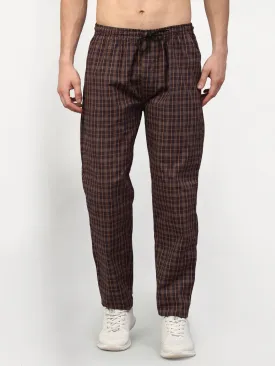 Jashvi Men's Brown Cotton Checked Track Pants