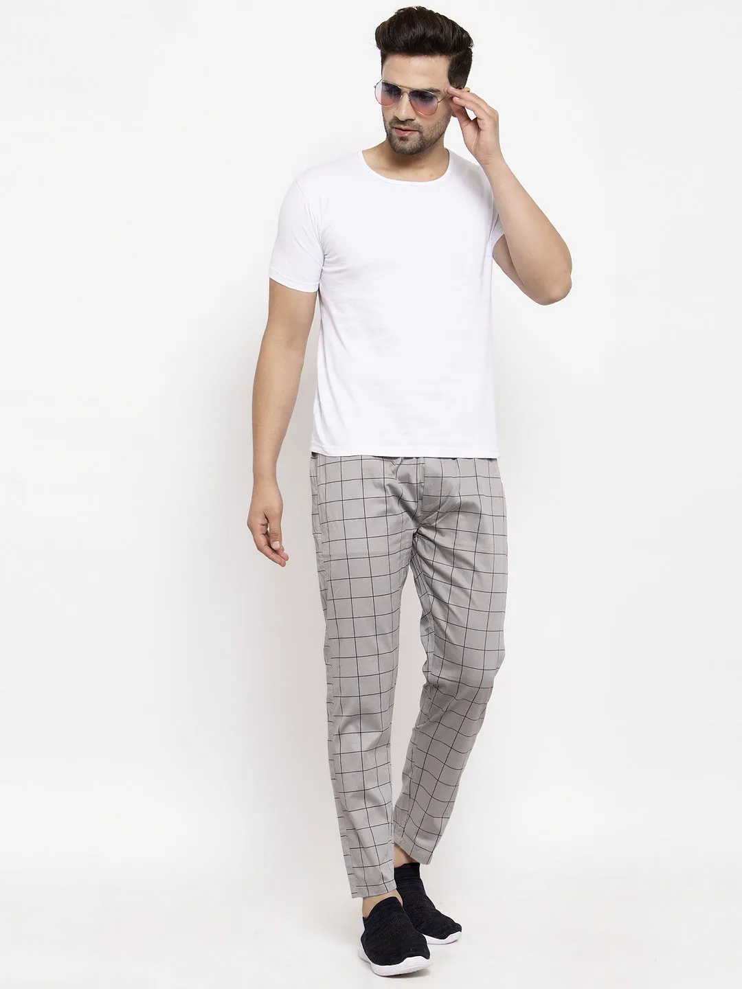 Jashvi Men's Grey Checked Cotton Track Pants