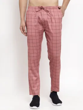 Jashvi Men's Peach Checked Cotton Track Pants