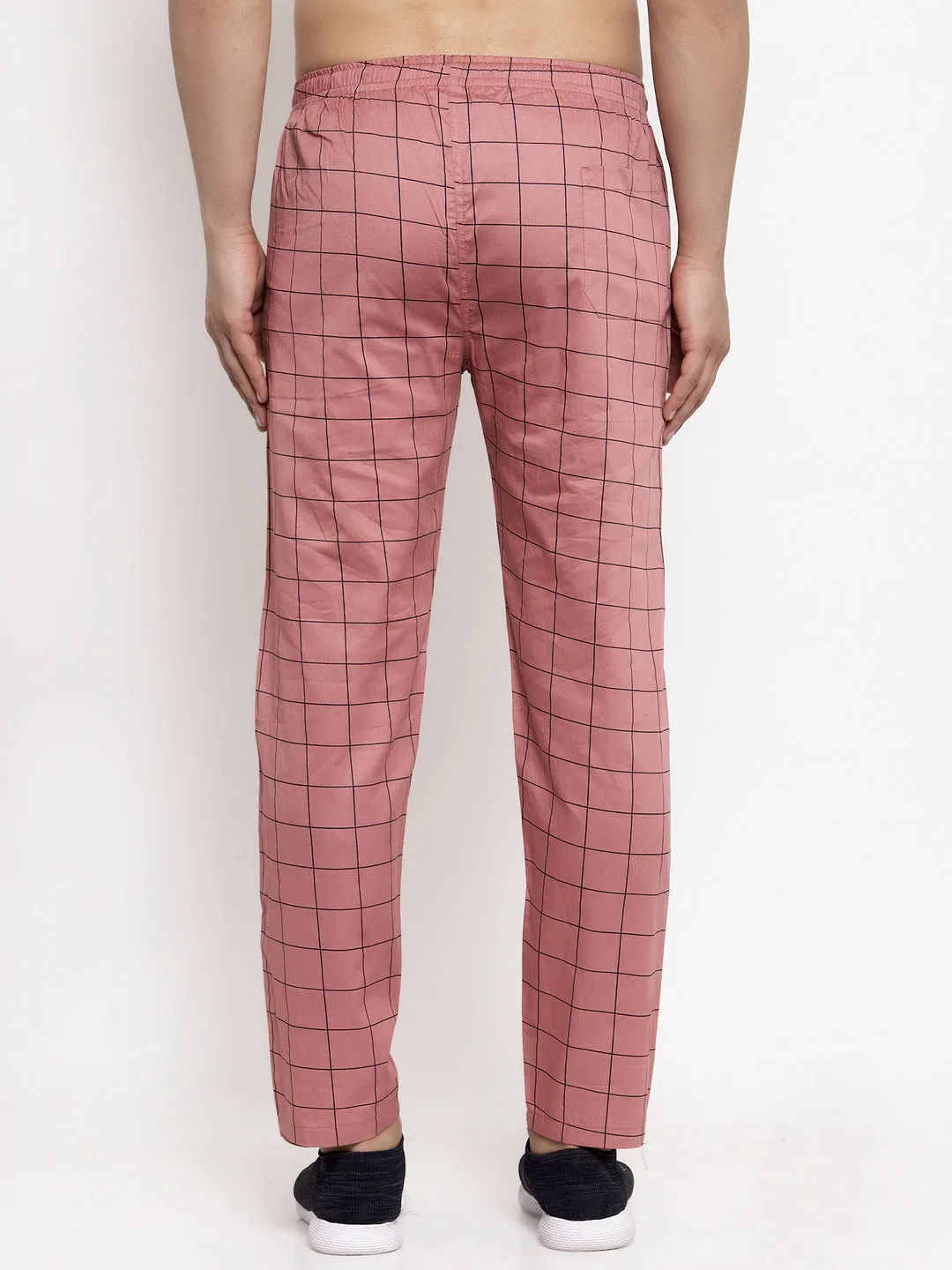 Jashvi Men's Peach Checked Cotton Track Pants