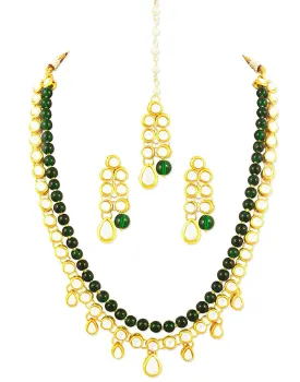 Karatcart 22K GoldPlated Kundan Layered Green Drop Ethnic Rani Haar Necklace Set