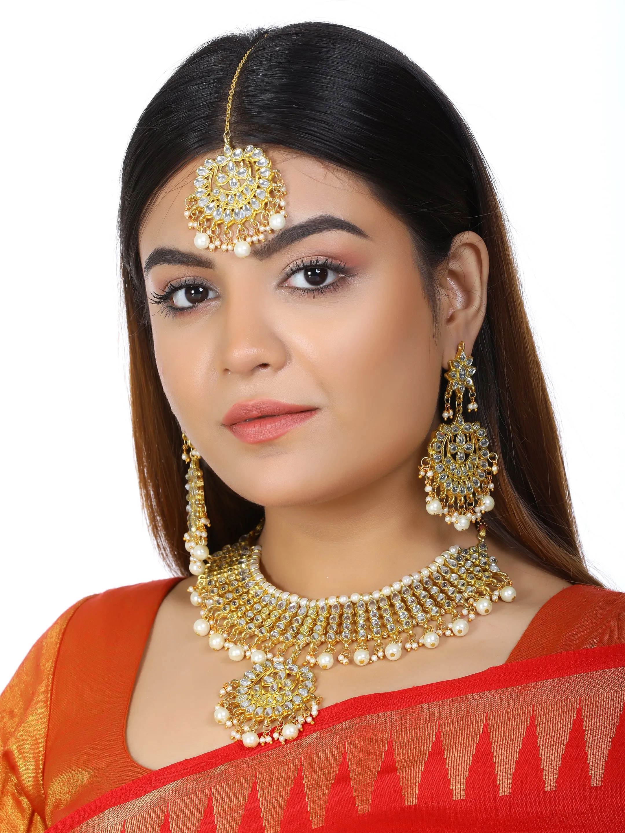 Karatcart 22K GoldPlated Partywear Traditional Kundan Pearl Choker Jewellery Set for Women