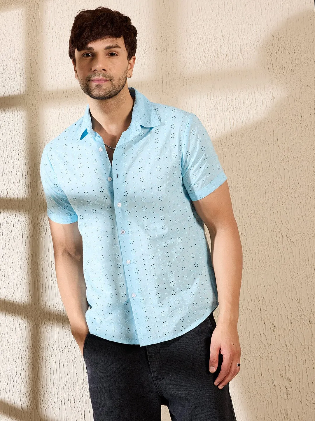 Light Blue Schiffli Shirt