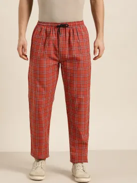 Men's Cotton Rust & White Checked Track Pant - Sojanya