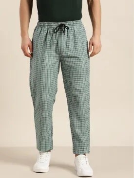 Men's Cotton Sea Green & White Checked Track Pant - Sojanya