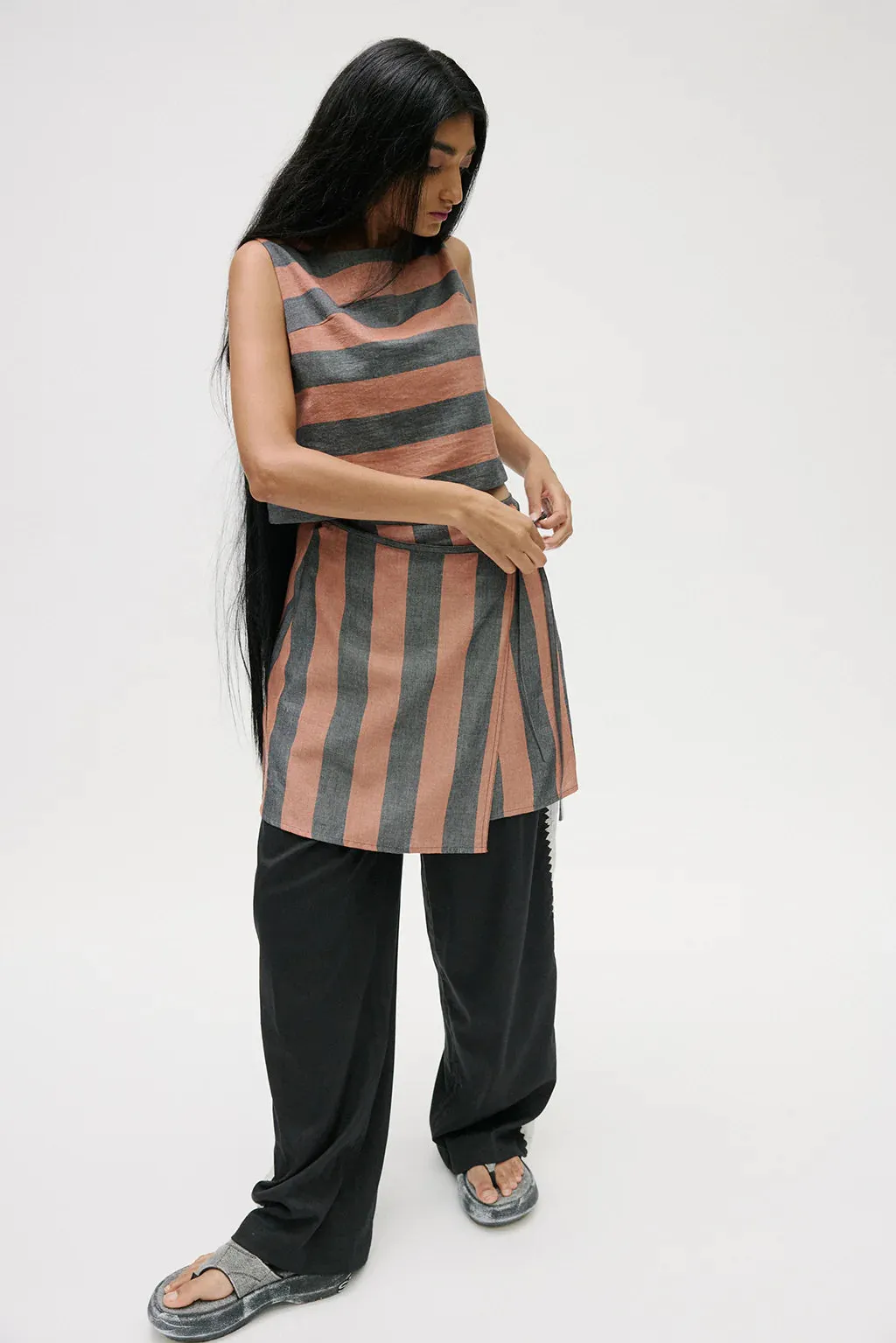 Muse The Label - Melt Wrap Skirt - Brown Stripe