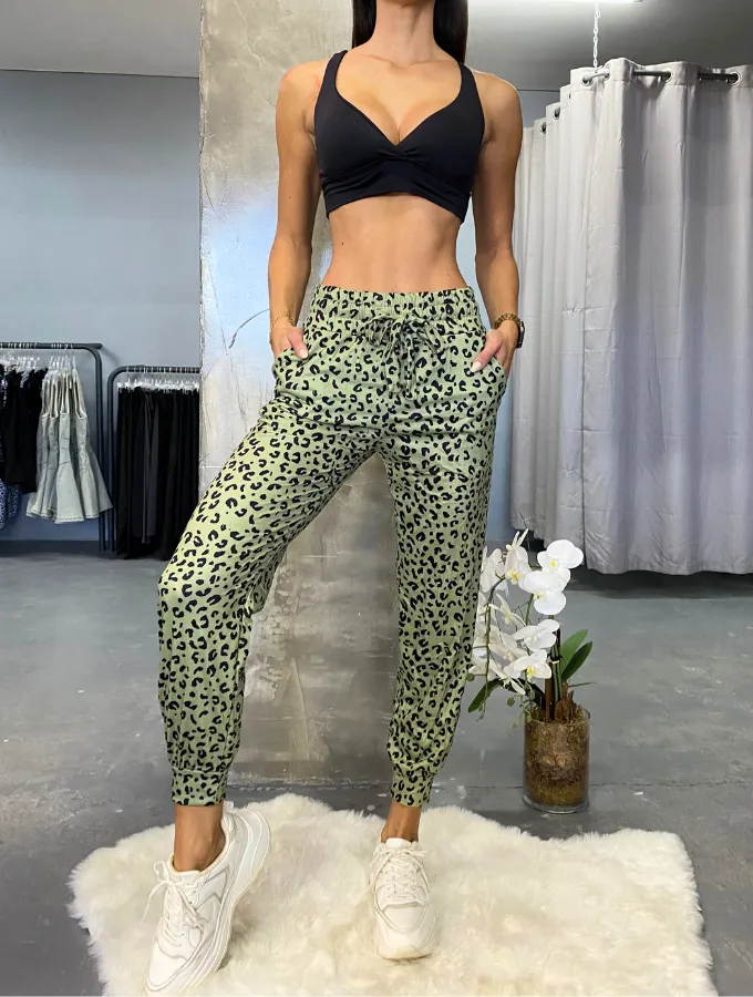 OLIVE LEOPARD JOGGERS