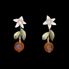 Orange Earrings - Flower and Drop Post