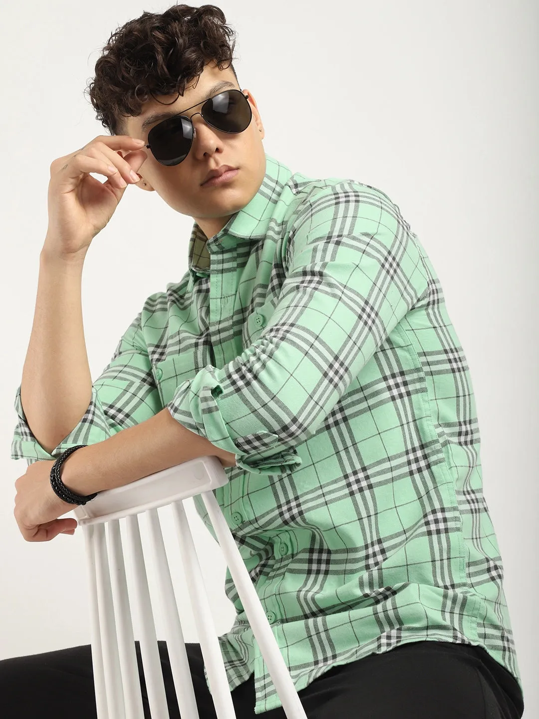 Royal Sea Green Plaid Check Shirt