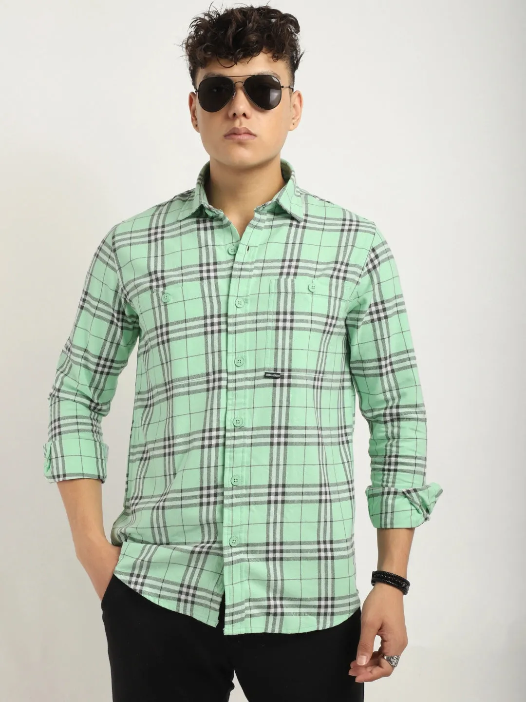 Royal Sea Green Plaid Check Shirt