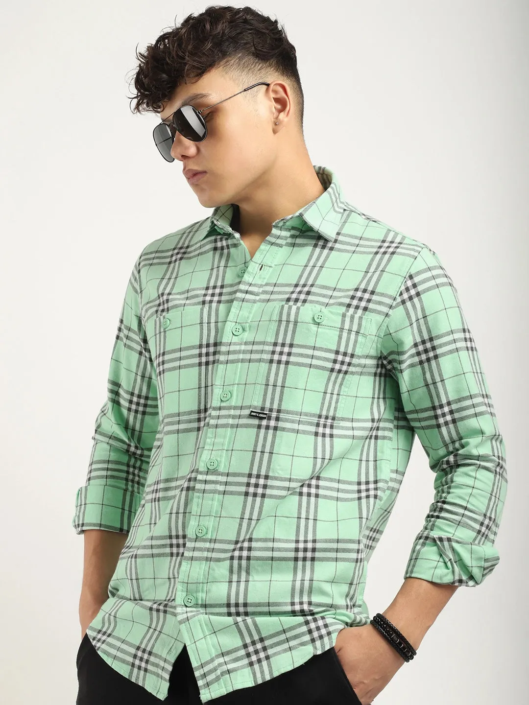 Royal Sea Green Plaid Check Shirt