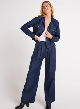 Pleated Wide Leg Pant - Dark Denim