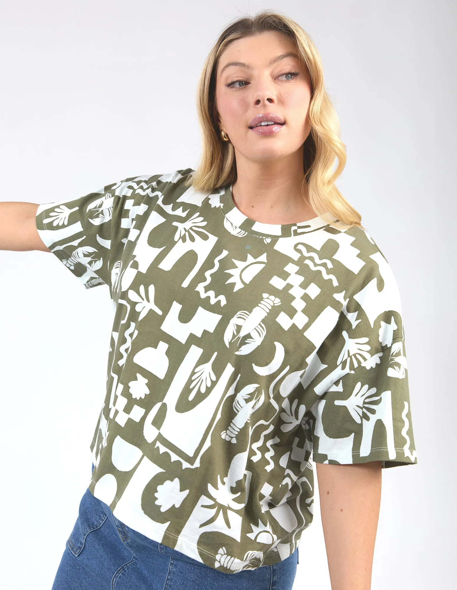 Postcard Tee Khaki And Cream Print