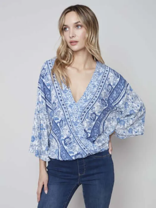 Printed Overlap Blouse