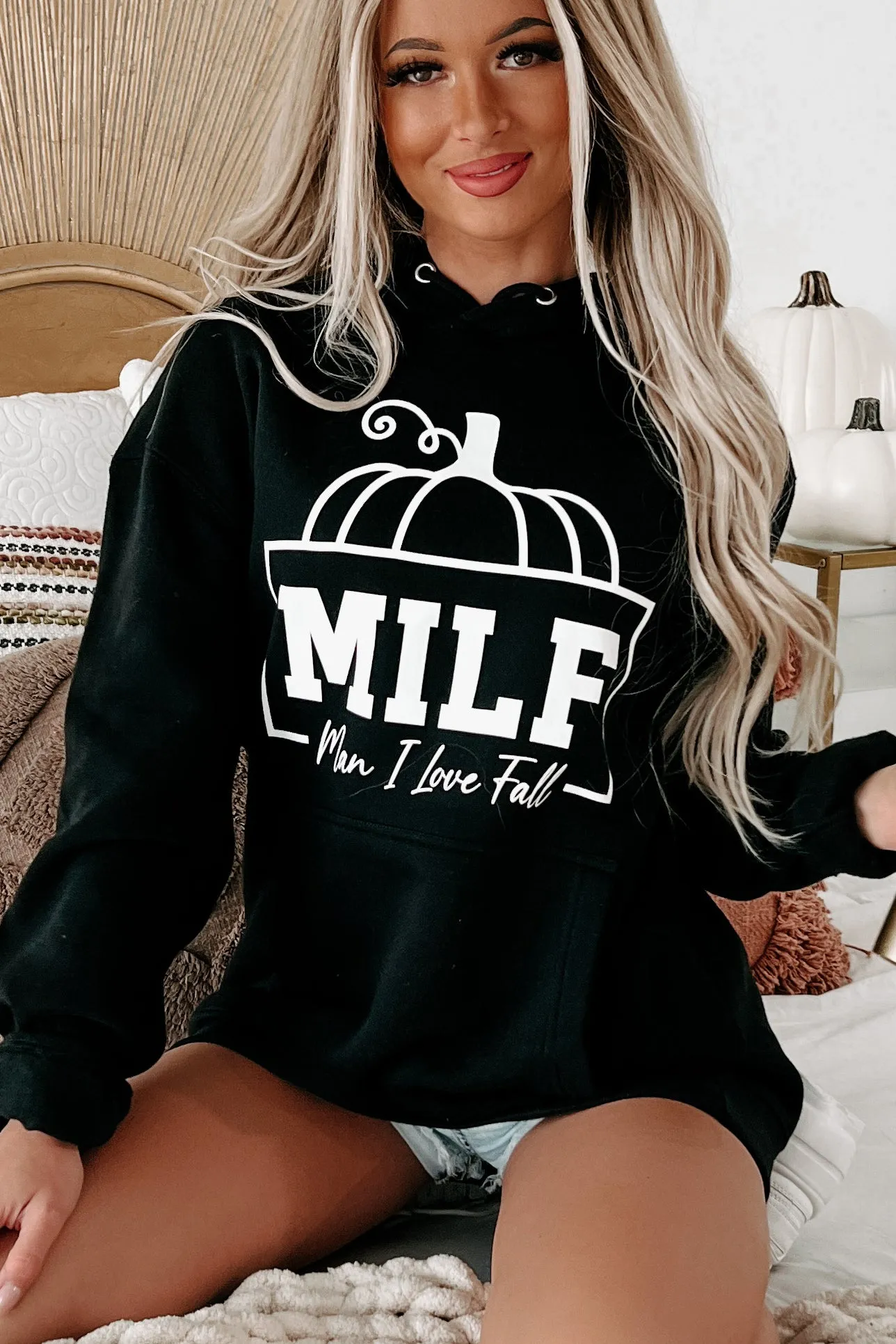 "Man I Love Fall" Graphic Hoodie (Black) - Print On Demand