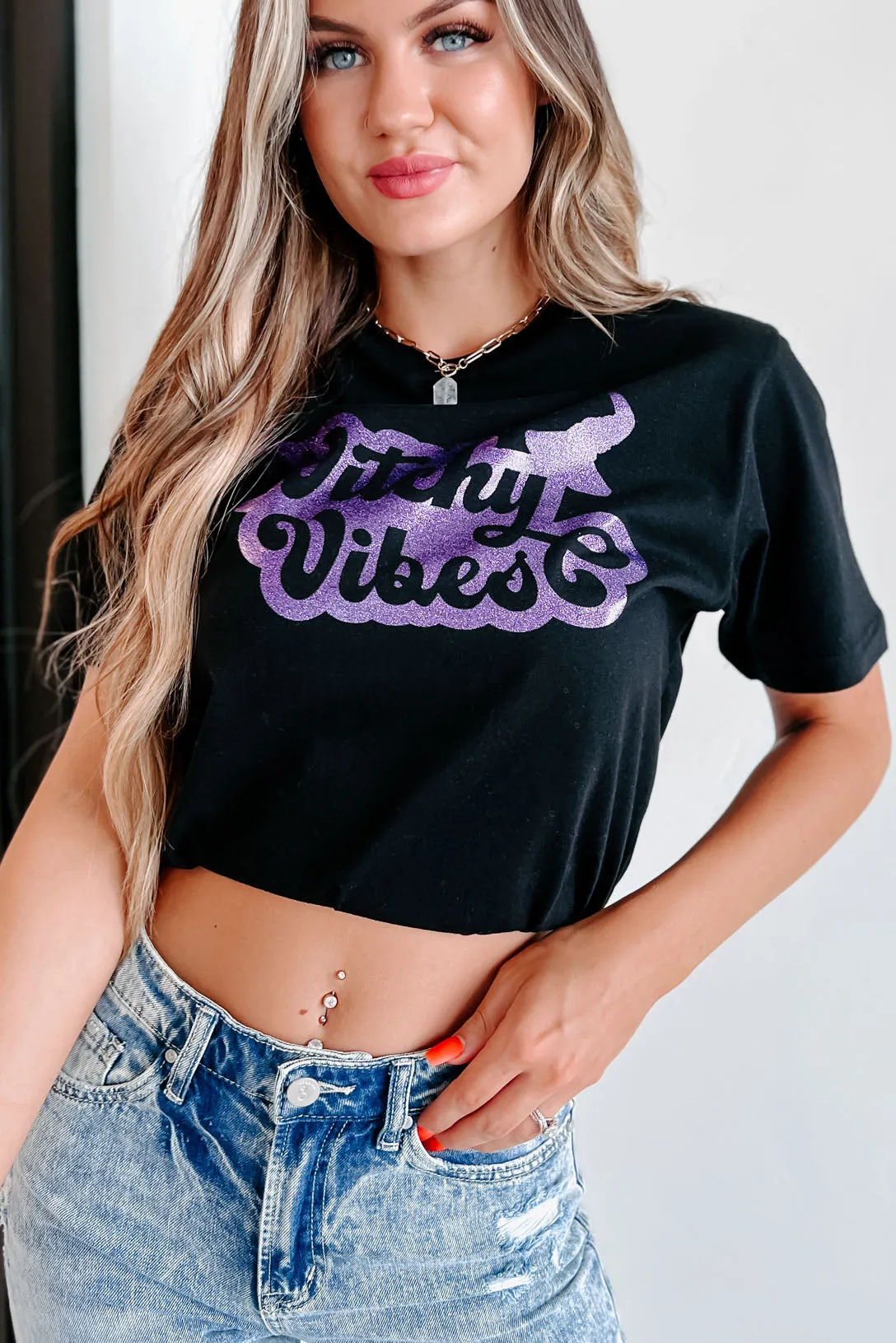 "Witchy Vibes" Glitter Graphic - Multiple Shirt Options (Black) - Print On Demand