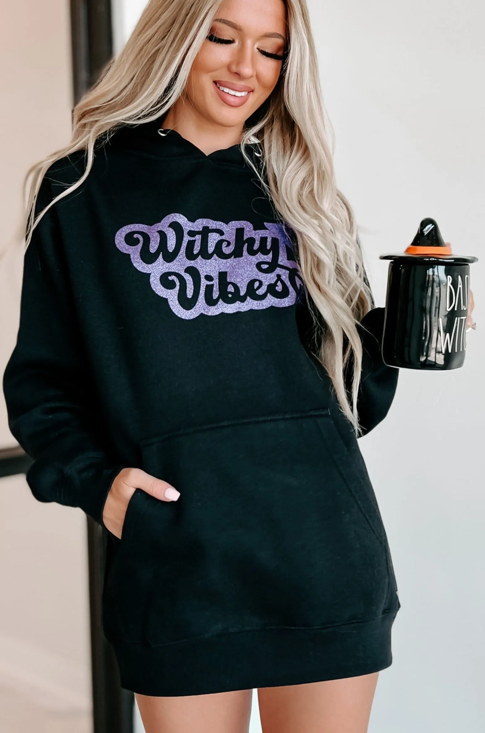 "Witchy Vibes" Glitter Graphic - Multiple Shirt Options (Black) - Print On Demand