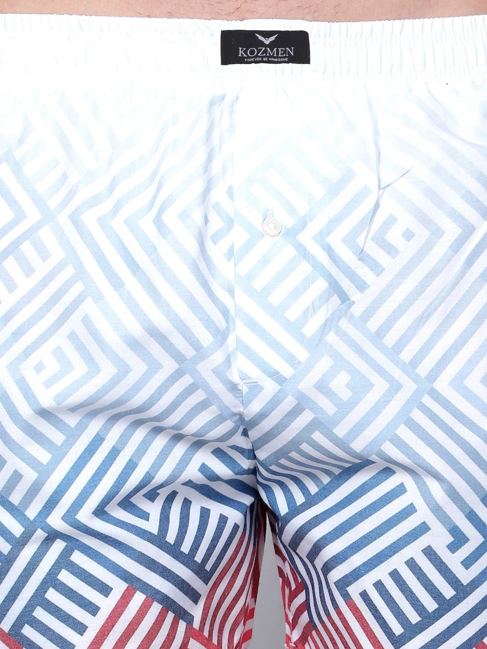 Red, Blue and White Geometric Cotton Boxer