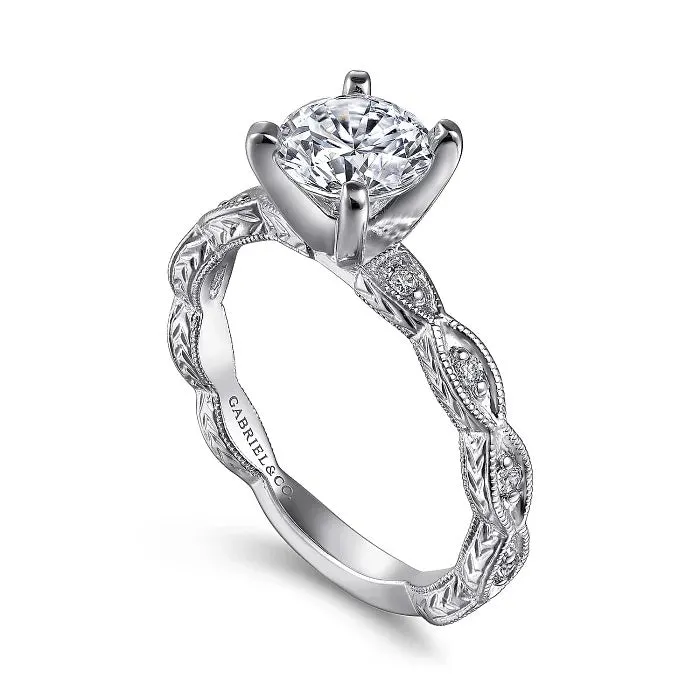 Sadie - Vintage Inspired 14K White Gold Round Diamond Engagement Ring