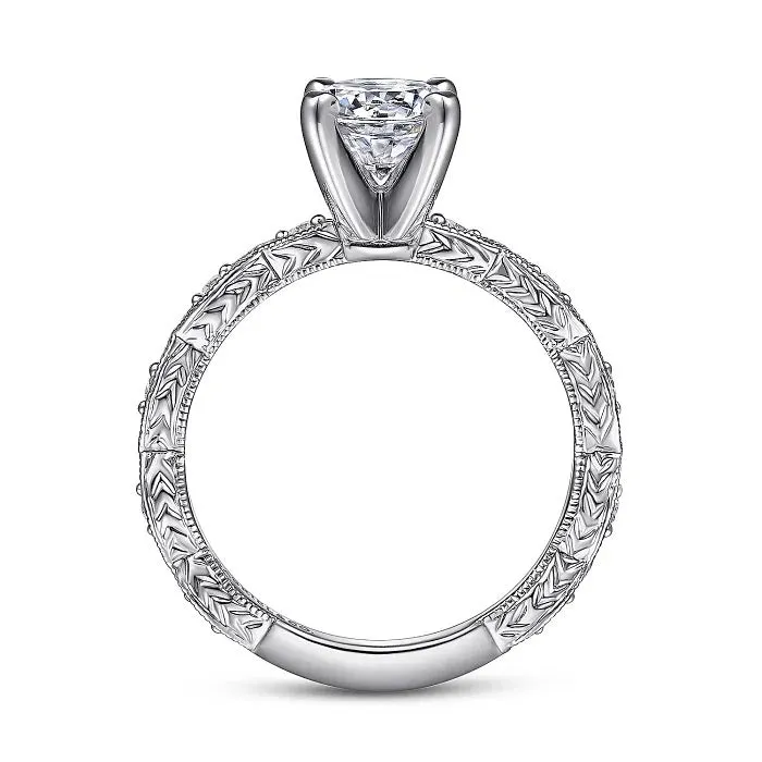 Sadie - Vintage Inspired 14K White Gold Round Diamond Engagement Ring