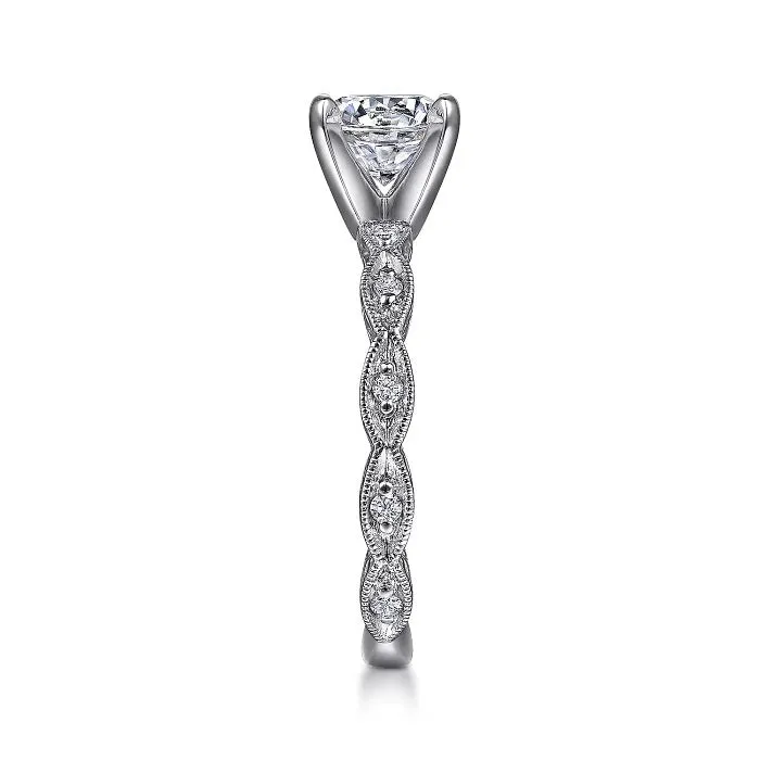 Sadie - Vintage Inspired 14K White Gold Round Diamond Engagement Ring