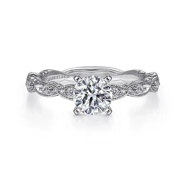 Sadie - Vintage Inspired 14K White Gold Round Diamond Engagement Ring